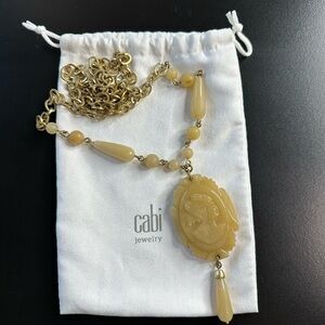 CAbi Carved Cameo Gold and Cream Pendant Necklace
